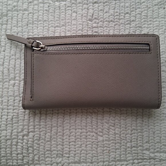 Kate Spade New York Bi Fold Slim Cameron Saffiano Leather Large Wallet-Gray - Picture 2 of 5